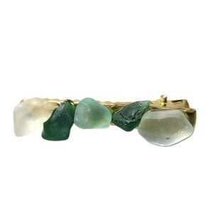 Handmade Sea Glass Barrette Hair Clip Green & White Beach Glass